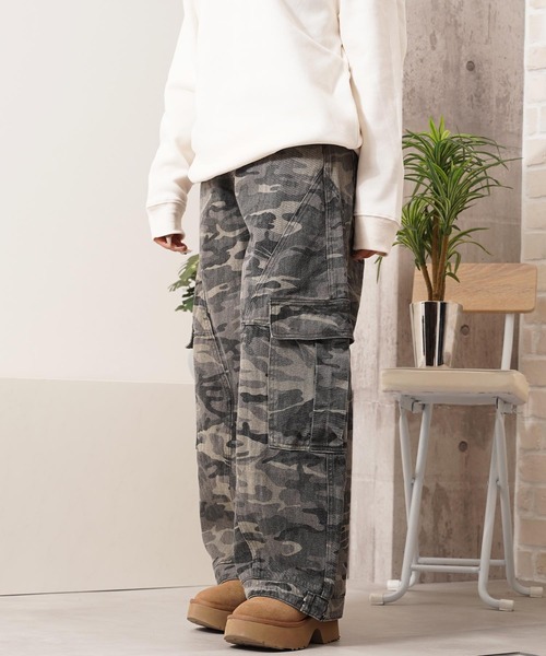 ワイドパンツ カーゴパンツ 迷彩 カモフラージュ バレルレッグ