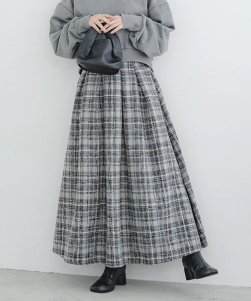 ★1回着美品★CHANEL★ツイード チェック ジップ スカート★36★グレー系 ☆1回着美品☆CHANEL☆ツイード チェック ジップ スカート☆36☆