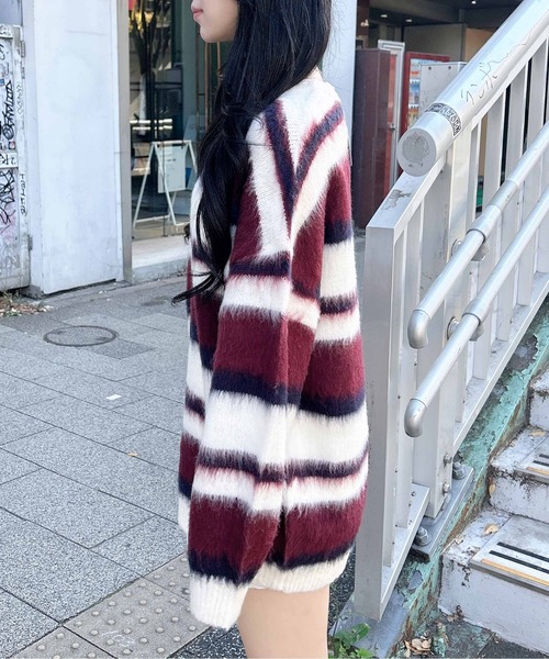 【PINUE】マルチカラーニットタンク（DARKRED×MINT） 3色展開】「Meridian」マルチボーダー ニットタンクトップ グリーン