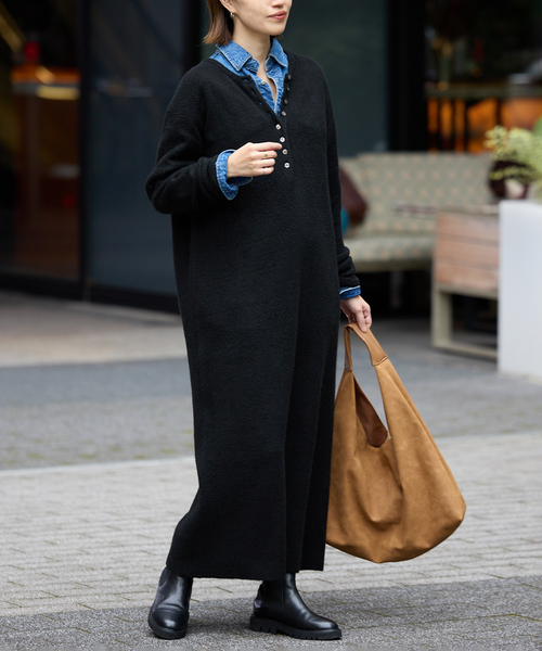 スローブイエナ／2023AW フレアスリーブポロエリニットワンピース SLOBE IENA（スローブイエナ） ワンピース エアリーヘンリーニット