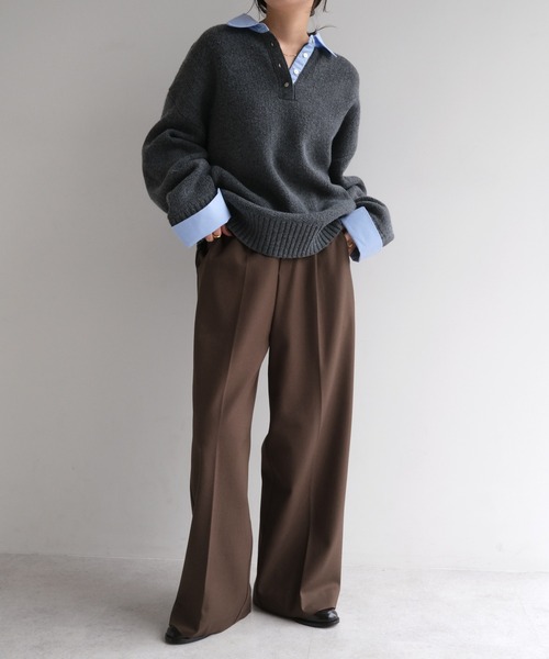 badway スラックスパンツ evernavy スラックス パンツ ウール混スラックスパンツ レディース
