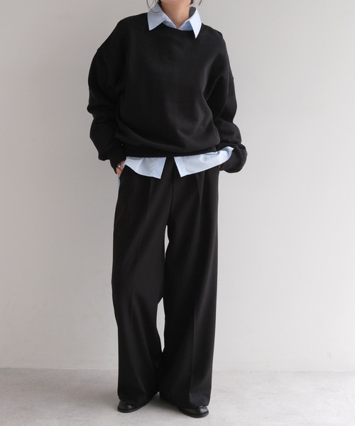 evernavy スラックス パンツ ウール混スラックスパンツ レディース