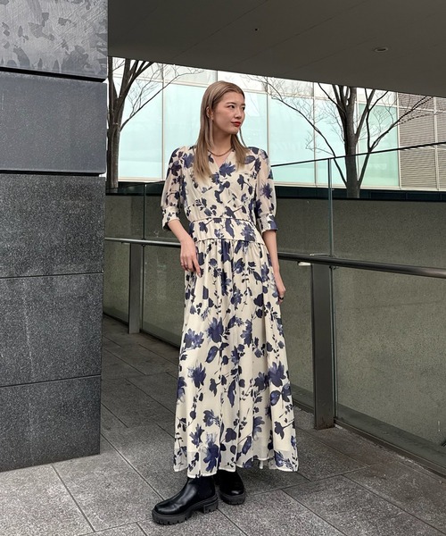 Ameri（アメリ） ドレス GRAINY FLOWER CHIFFON DRESS : ZOZOTOWN