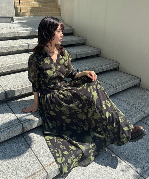 Ameri（アメリ） ドレス GRAINY FLOWER CHIFFON DRESS : ZOZOTOWN