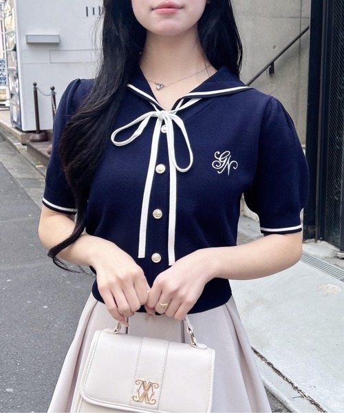 INGNI（イング） カーディガン セーラーカラー配色ニットカーディガン