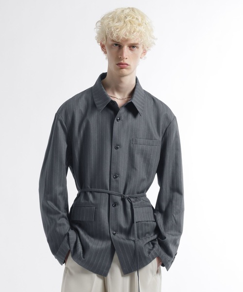 【新品】HARE / ハレ　フロントドット　ストライプ　シャツ　グレー　Sサイズ HARE（ハレ） シャツ ストライプジャケットシャツ(HARE) メンズ