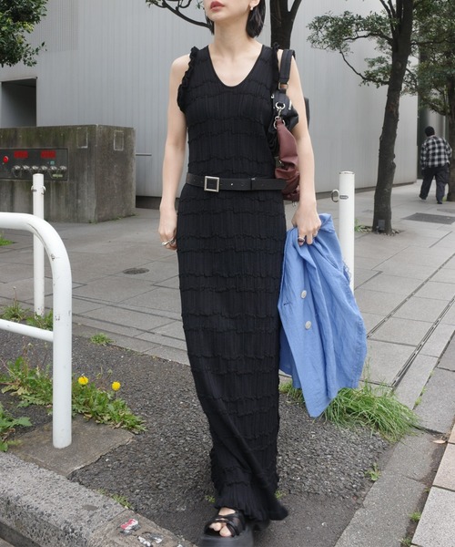Ameri（アメリ） ワンピース MEDI 2WAY WAVY FRILL KNIT DRESS