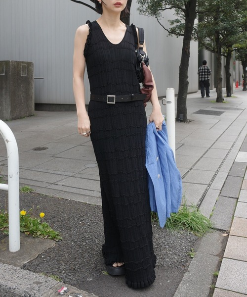 Ameri（アメリ） ワンピース MEDI 2WAY WAVY FRILL KNIT DRESS