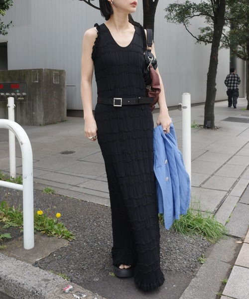 Ameri（アメリ） ワンピース MEDI 2WAY WAVY FRILL KNIT DRESS