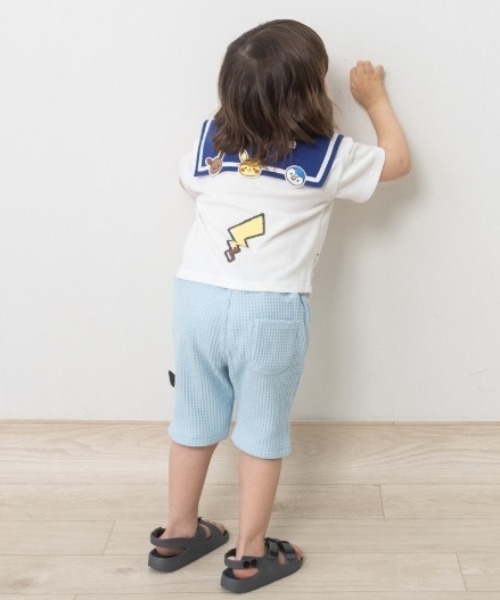 ハーフパンツ パンツ monpoke モンポケ ワッフル ピカチュウアップリケ