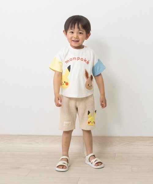 ハーフパンツ パンツ monpoke モンポケ ワッフル ピカチュウアップリケ