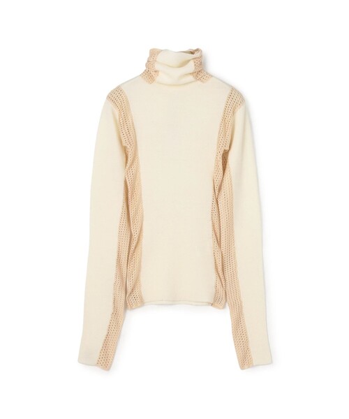 ニット セーター diotima Merino Mesh Stripe メッシュコンビ タートルネックニット レディースの画像