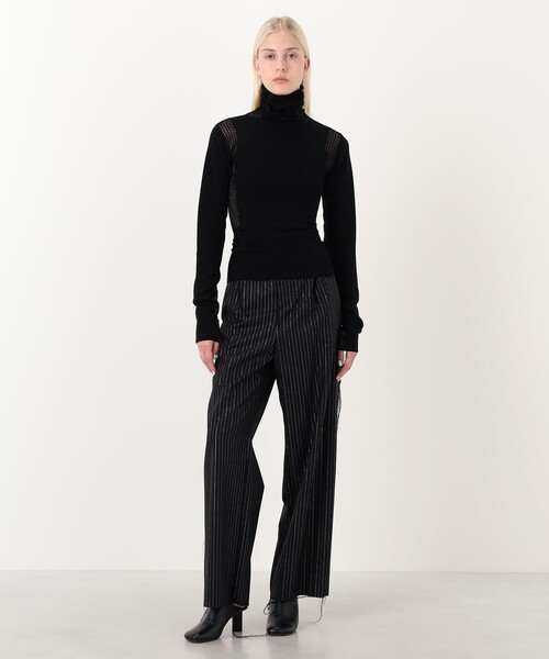 ニット セーター diotima Merino Mesh Stripe メッシュコンビ タートルネックニット レディースの画像