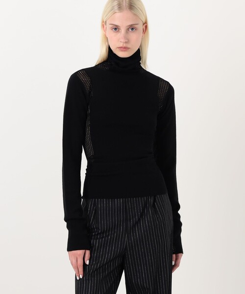 ニット セーター diotima Merino Mesh Stripe メッシュコンビ タートルネックニット レディースの画像