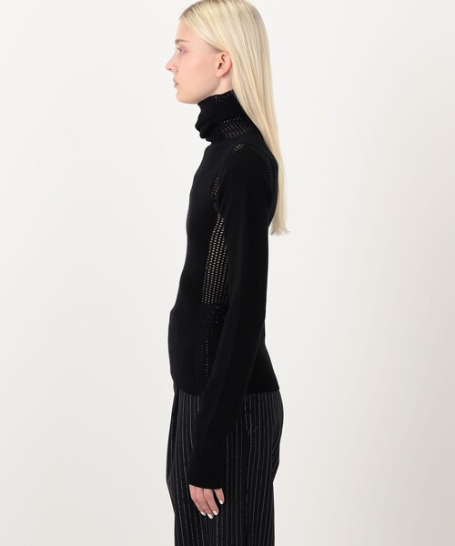 ニット セーター diotima Merino Mesh Stripe メッシュコンビ タートルネックニット レディースの画像