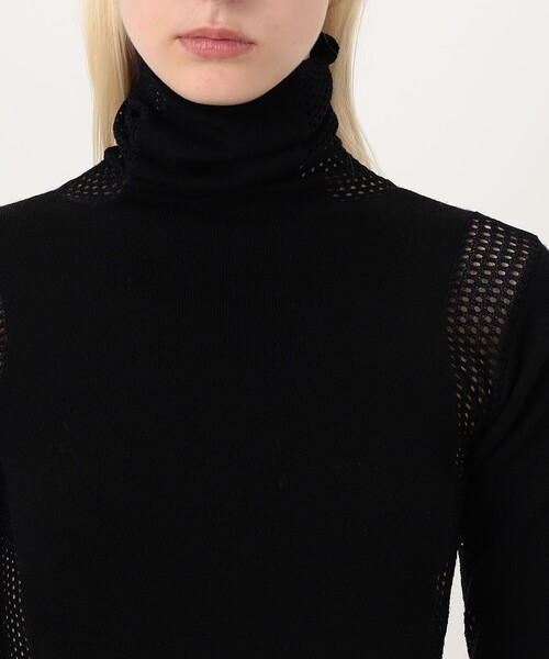 ニット セーター diotima Merino Mesh Stripe メッシュコンビ タートルネックニット レディースの画像