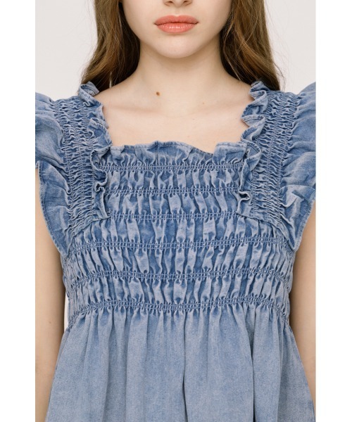 SLY（スライ） ブラウス シャツ DENIM ARM FRILL TOPS デニムアーム
