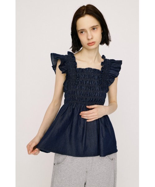 SLY（スライ） ブラウス シャツ DENIM ARM FRILL TOPS デニムアーム