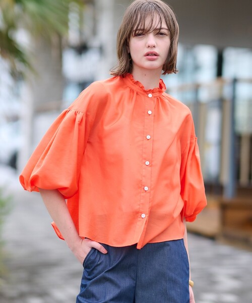 「DRESSTERIOR」 7分袖ブラウス 38 ネイビー レディース_画像6