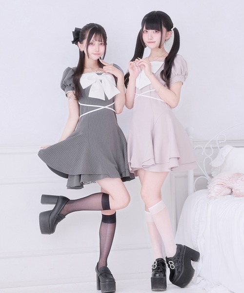 Pal elfy ワンピース 半袖 ビックリボンバイカラーワンピース