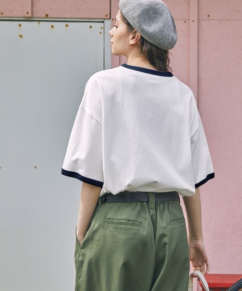 tシャツ ヴィンテージライクフラワープリントリンガーTシャツ