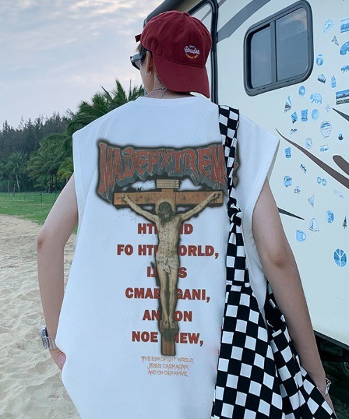 T-BISCO-Q1 Faded tank top with graphic print｜ブルー｜メンズ