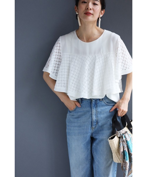 cawaii 二の腕隠せる シェルレーストップス レディース