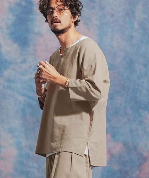 Jih Nunc tシャツ mlt4631- コットンリネンキーネック7分袖プル