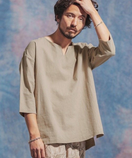 Jih Nunc tシャツ mlt4631- コットンリネンキーネック7分袖プル