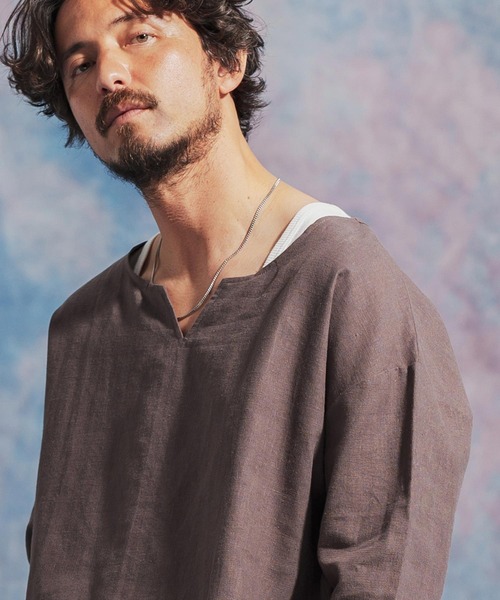 リネンビッグプルオーバーシャツ Jih Nunc tシャツ mlt4631- コットンリネンキーネック7分袖プル