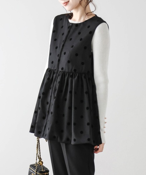 ベスト ジレ フロッキードットペプラムジレ レディース : ZOZOTOWN