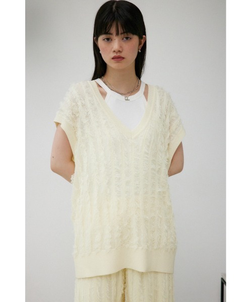 AZUL BY MOUSSY ベスト ジレ シアーフリンジニットベスト