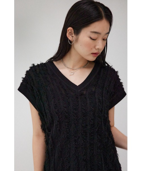 AZUL BY MOUSSY ベスト ジレ シアーフリンジニットベスト