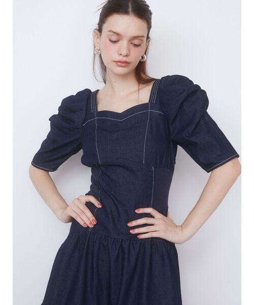 年末のプロモーション特価！ CALNAMUR ワンピース ウエストシェイプデニムワンピース ワンピース