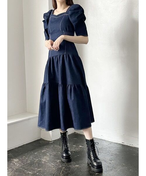 CALNAMUR ワンピース ウエストシェイプデニムワンピース