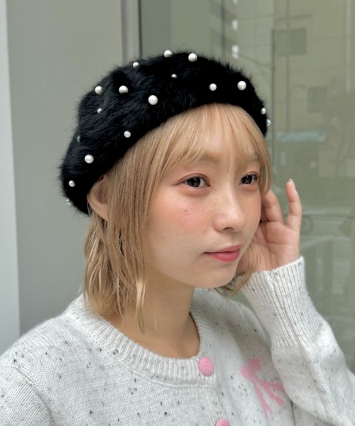 Loueme 帽子 ベレー帽 パールシャギーベレー帽 レディース : ZOZOTOWN