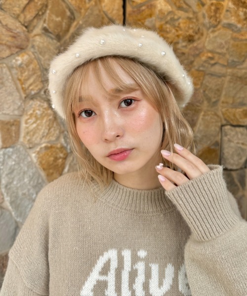 Loueme 帽子 ベレー帽 パールシャギーベレー帽 レディース : ZOZOTOWN