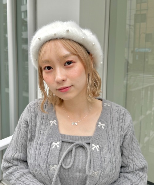 Loueme 帽子 ベレー帽 パールシャギーベレー帽 レディース : ZOZOTOWN