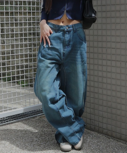 ripped buggy denim pants/2color - パンツ