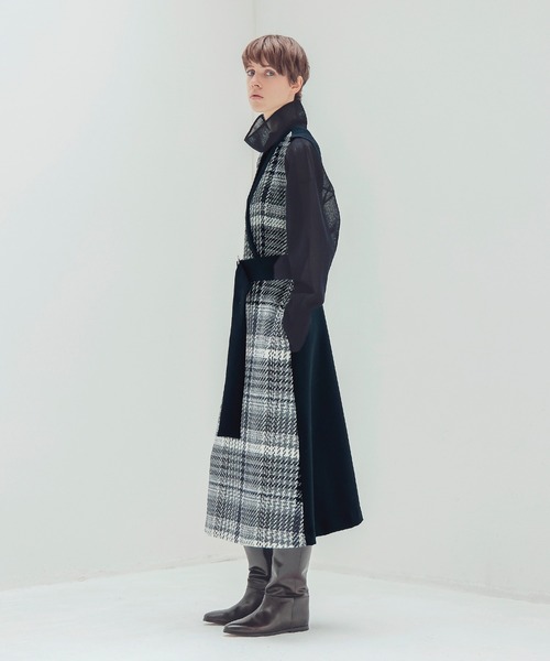 DRESSLAVE 38 チェック　ファー　長袖　カットソー　グレー　秋冬 DRESSLAVE 38 チェック ファー 長袖 カットソー グレー 秋冬 【公式通販】
