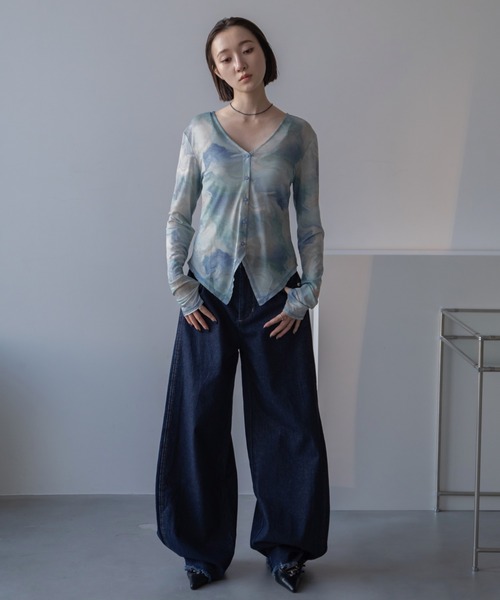 tシャツ シアーVネックトップス レディース シアートップス レディース Vネック 透け感 長袖 春夏・(80