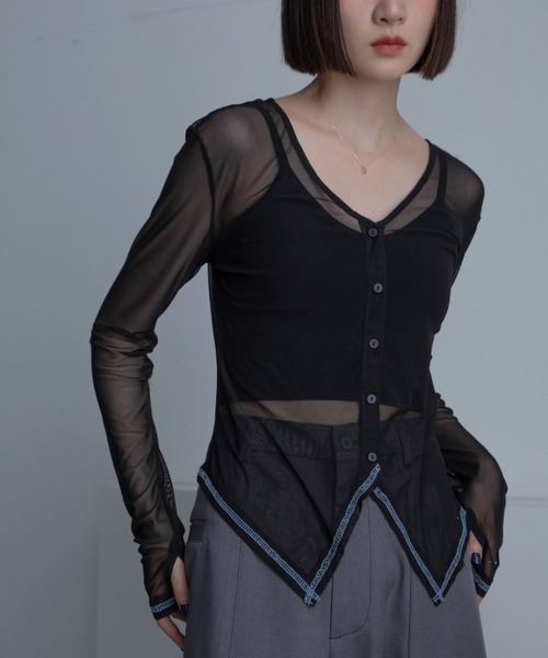 新品　シーマリー　Vネックトップス　36 黒 tシャツ アート柄Vネックシアートップス レディース : ZOZOTOWN