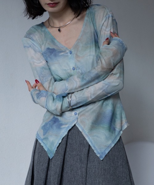 tシャツ アート柄Vネックシアートップス/新色追加 レディース