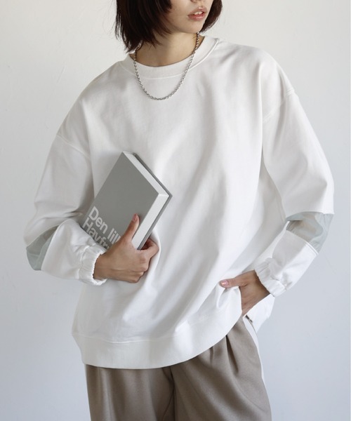トレーナー スウェット Sweatshirt with Sheer Sleeve Details　袖シアーディティールスウェット レディース | SOTT