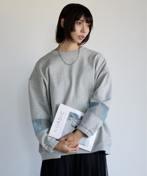 トレーナー スウェット Sweatshirt with Sheer Sleeve Details　袖シアーディティールスウェット レディース | SOTT | 03