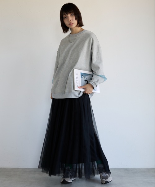 トレーナー スウェット Sweatshirt with Sheer Sleeve Details　袖シアーディティールスウェット レディース | SOTT | 07