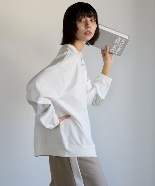 トレーナー スウェット Sweatshirt with Sheer Sleeve Details　袖シアーディティールスウェット レディース | SOTT | 12