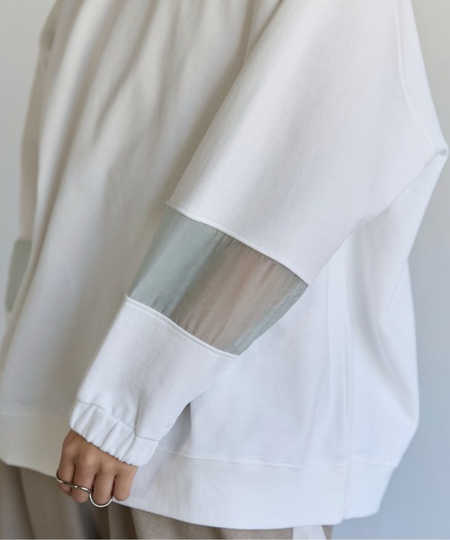 トレーナー スウェット Sweatshirt with Sheer Sleeve Details　袖シアーディティールスウェット レディース | SOTT | 18