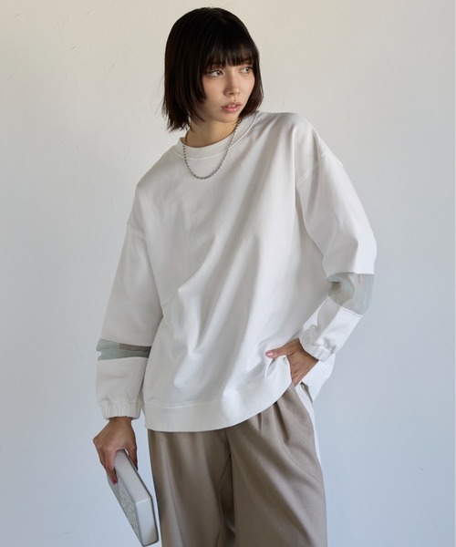 トレーナー スウェット Sweatshirt with Sheer Sleeve Details　袖シアーディティールスウェット レディース | SOTT | 14