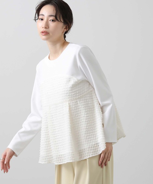 tシャツ ジャガードペプラムクルーネックカットソー レディース